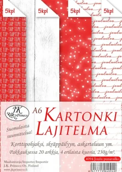 Best A6 Kartonkilajitelma Joulu Punavalko 20Ark Askartelutarvikkeet
