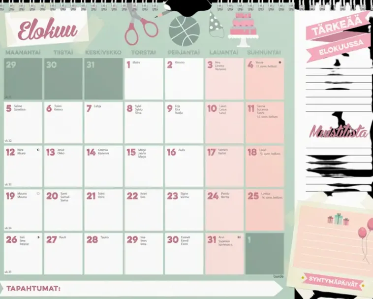 Discount Perhekalenteri 2024 Perheen Kuukausikalenteri Kalenterit