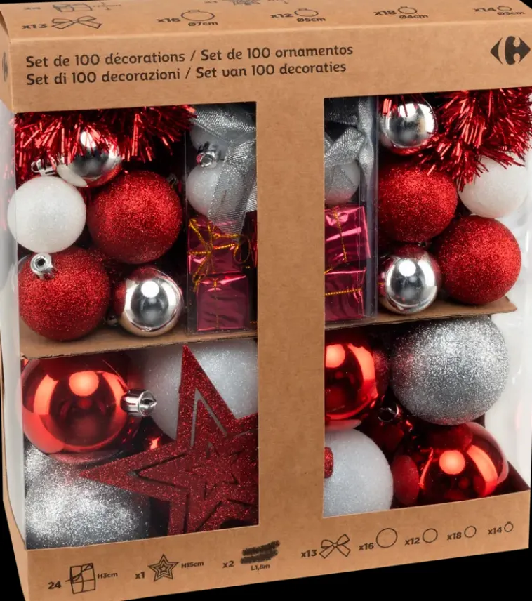 Joulupallo 100 Kpl, Punainen Sesonkijuhlatarvikkeet