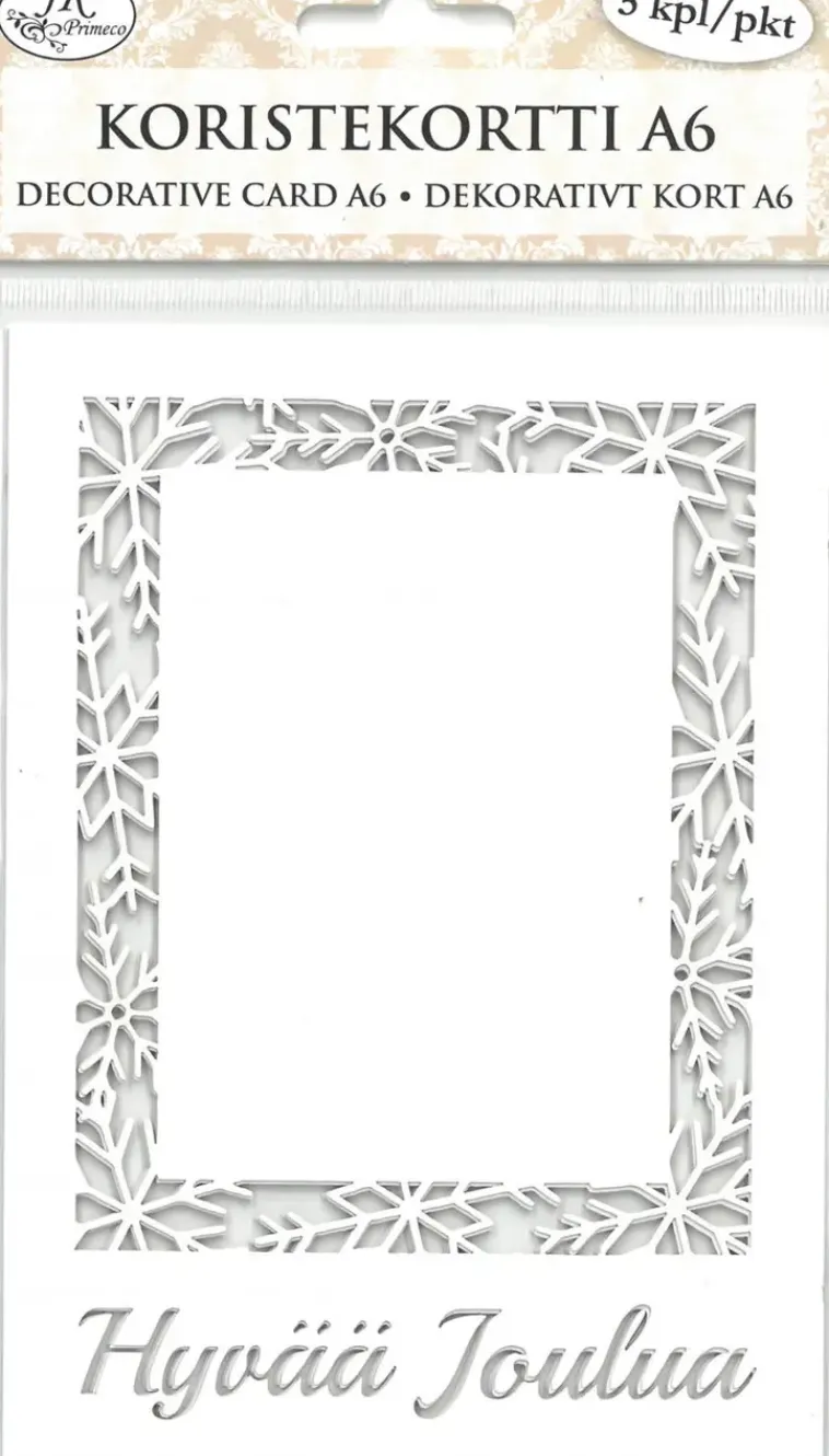 J.K. Primeco Askartelutarvikkeet-Koristekortti A6 Lumihiutalereuna Ja Teksti 5 Kpl