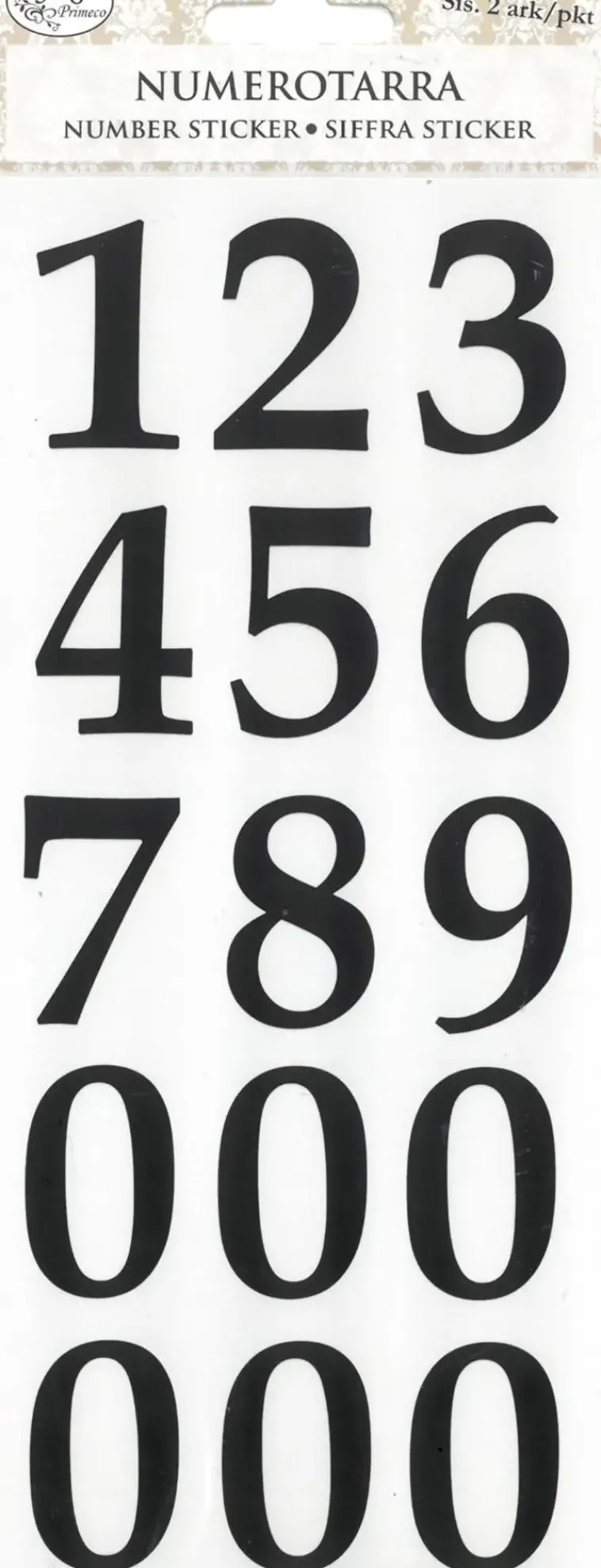 J.K. Primeco Askartelutarvikkeet-Numerotarra Keskikoko 2Ark