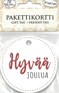 J.K. Primeco Askartelutarvikkeet-Pakettikortti Pyorea Jouluteksti Valkoinen 10 Kpl