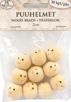 J.K. Primeco Askartelutarvikkeet-Puuhelmet 2 Cm Hymynaamat 10 Kpl