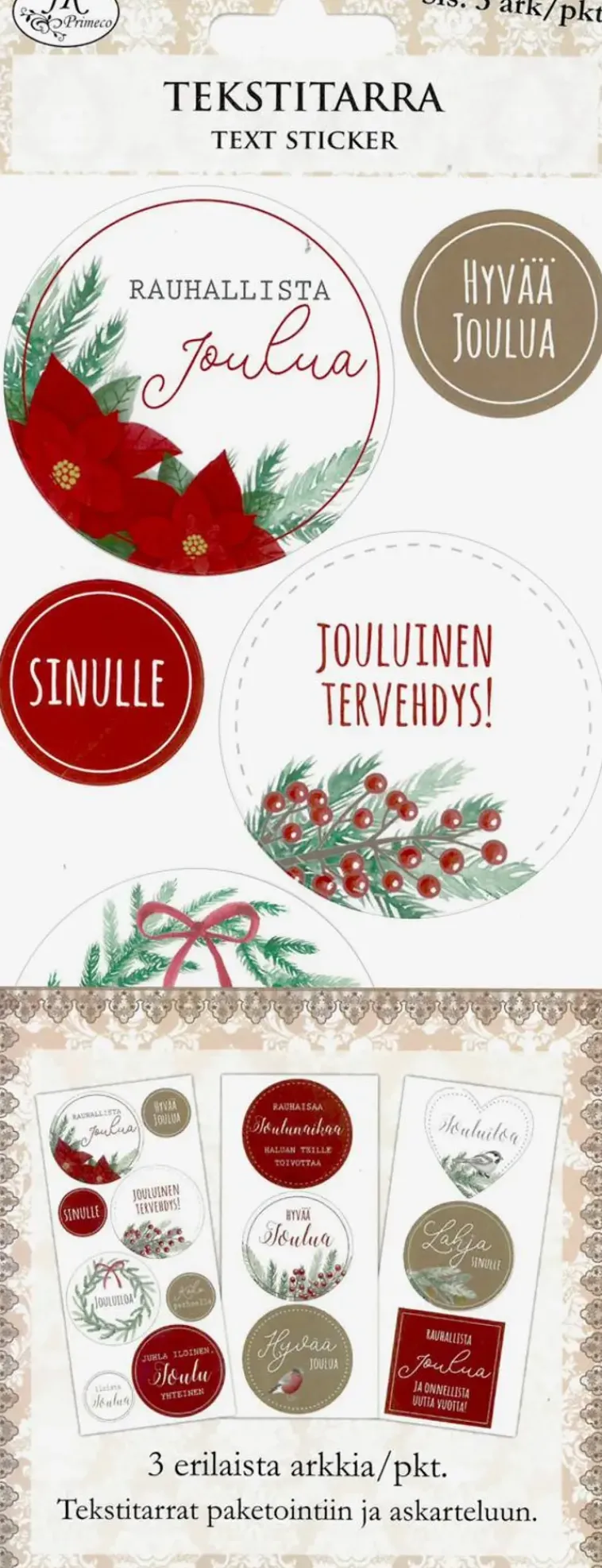 J.K. Primeco Askartelutarvikkeet-Tekstitarra Iso Havut Ja Marjat 3 Ark