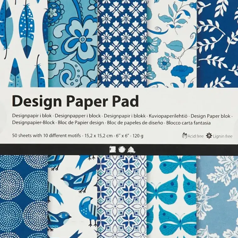 Nellen Askartelutarvikkeet-Kuviopaperilehtio, Arkki 15,2X15,2 Cm, 120 G, Sininen, 50Ark