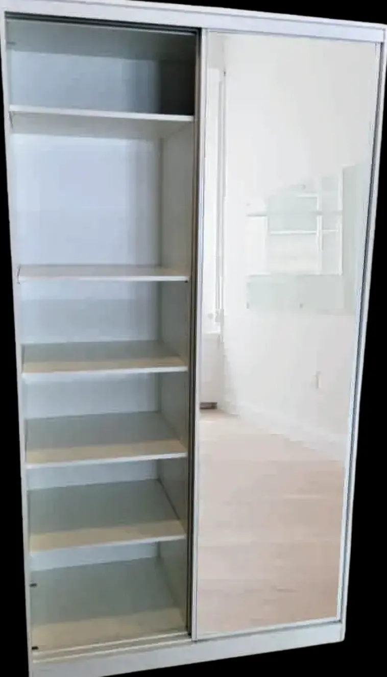 Finndeco Eteiskalusteet-Liukuovikomero 2 Liukupeiliovella, Vari Valkoinen, Mitat S600 X L1200 X K2218Mm